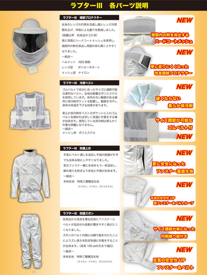 送料、代引手数料無料】 蜂防護服 ”ラプター3” V-1000 【蜂防護手袋(V
