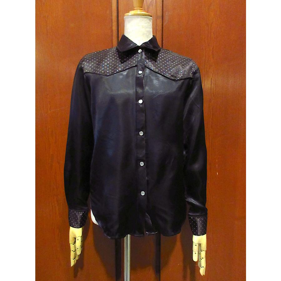 ビンテージ70's○Land 'n Seaレディースサテン長袖シャツ黒size 34