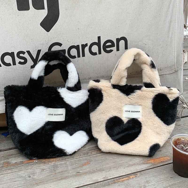 SALE】【メール便送料無料】ハート ファー トートバッグ ファーバッグ