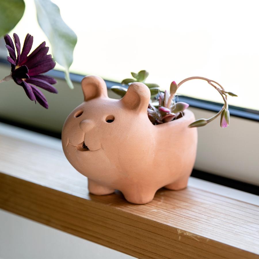 油絵 専用 素焼きのポットに入った花冠のうさぎ 油絵 専用 素焼きの