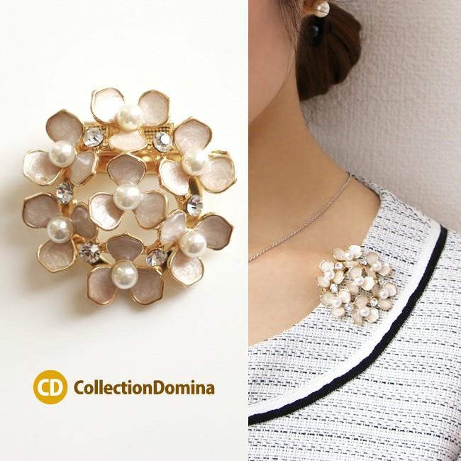 フラワー パール ラインストーン ゴールド ストールクリップ スカーフ