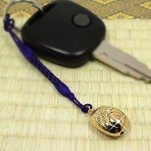 開運お守り根付K18金鈴中達磨携帯ストラップキーホルダー縁起物