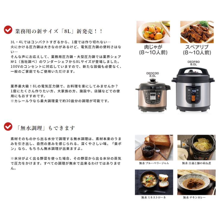 ワンダーシェフ 8L 電気圧力鍋 楽ポンプロ 電気調理鍋 厨房 店舗 大