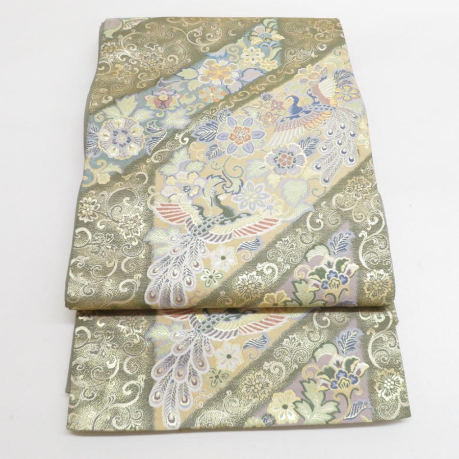 袋帯 麗鳳華飾 花鳳凰文様 薄緑色 金糸 六通柄 正絹 フォーマル 仕立て