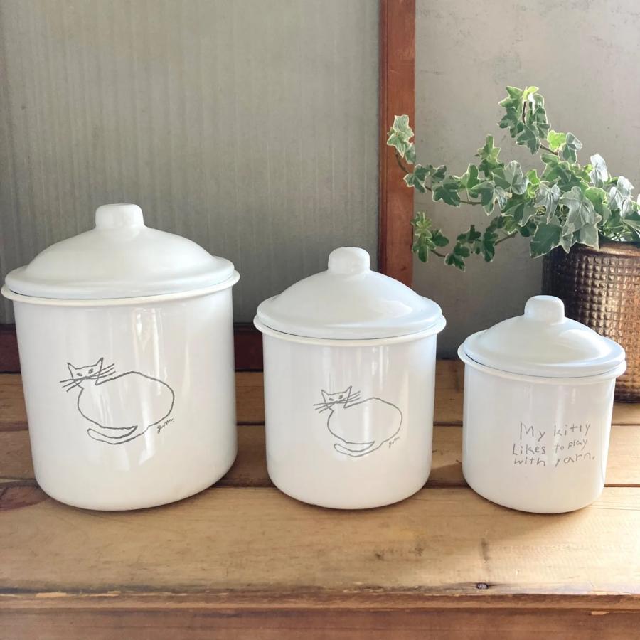 キャニスター ホーロー 収納 小物入 ネコ 猫 おしゃれ 北欧雑貨 蓋付