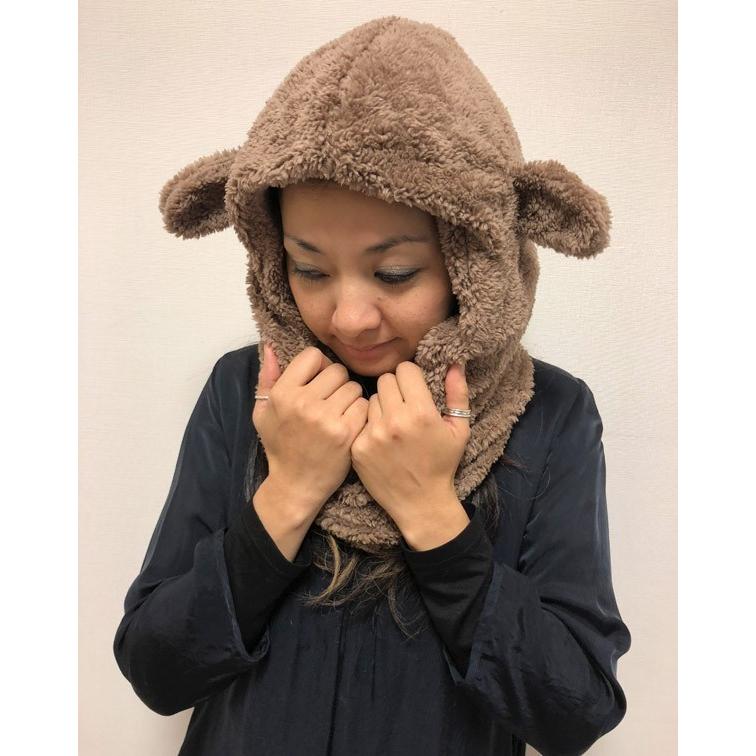 ネックウォーマー グレー ひつじに変身？！☆シープボア調フードネック