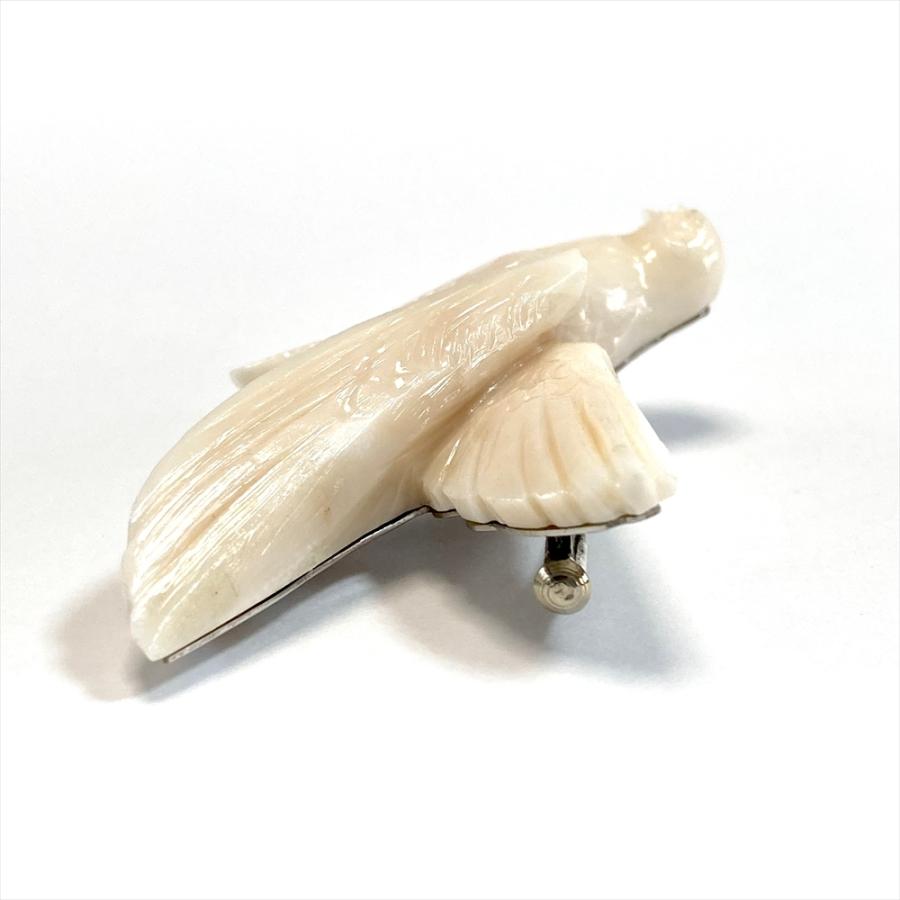 珊瑚 ブローチ 訳あり ピンク シナ海珊瑚 天然 彫 鳩 はと ハト