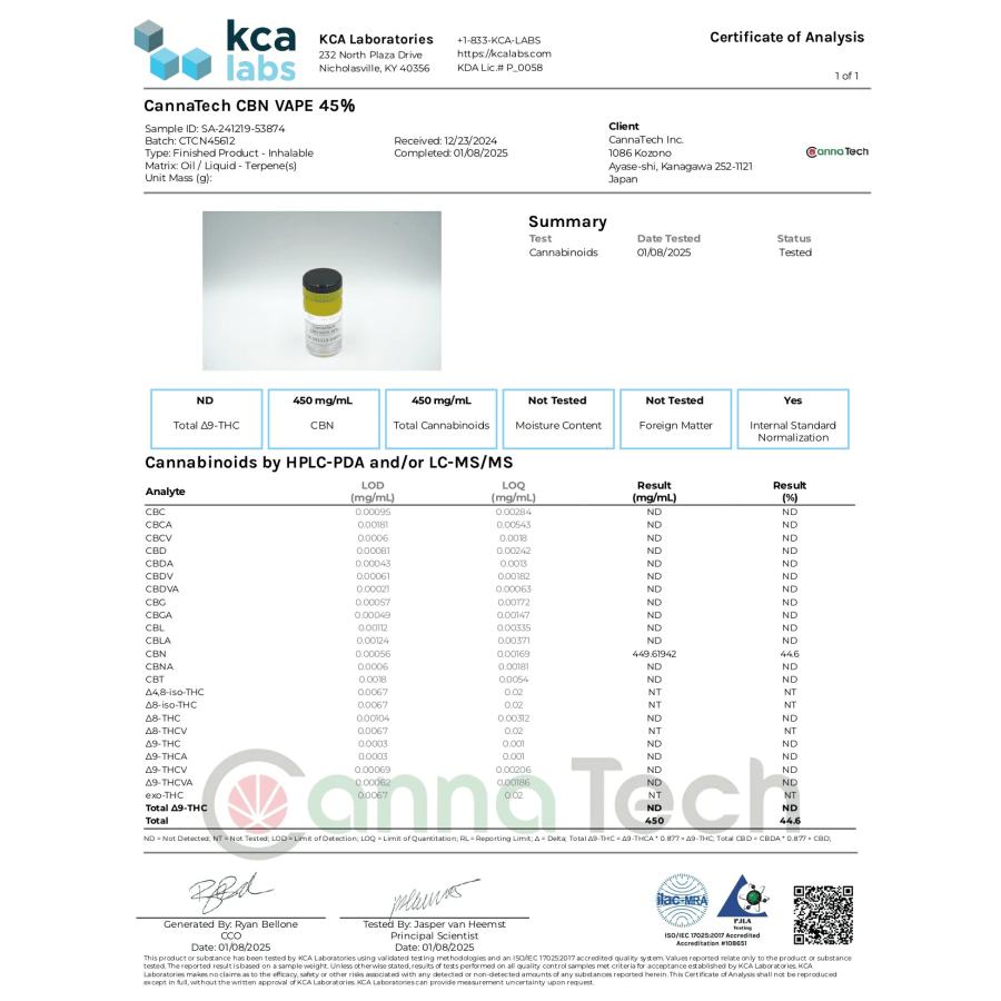 CannaTech（キャナテック） CBN 高濃度 リキッド 45% カートリッジ 1g