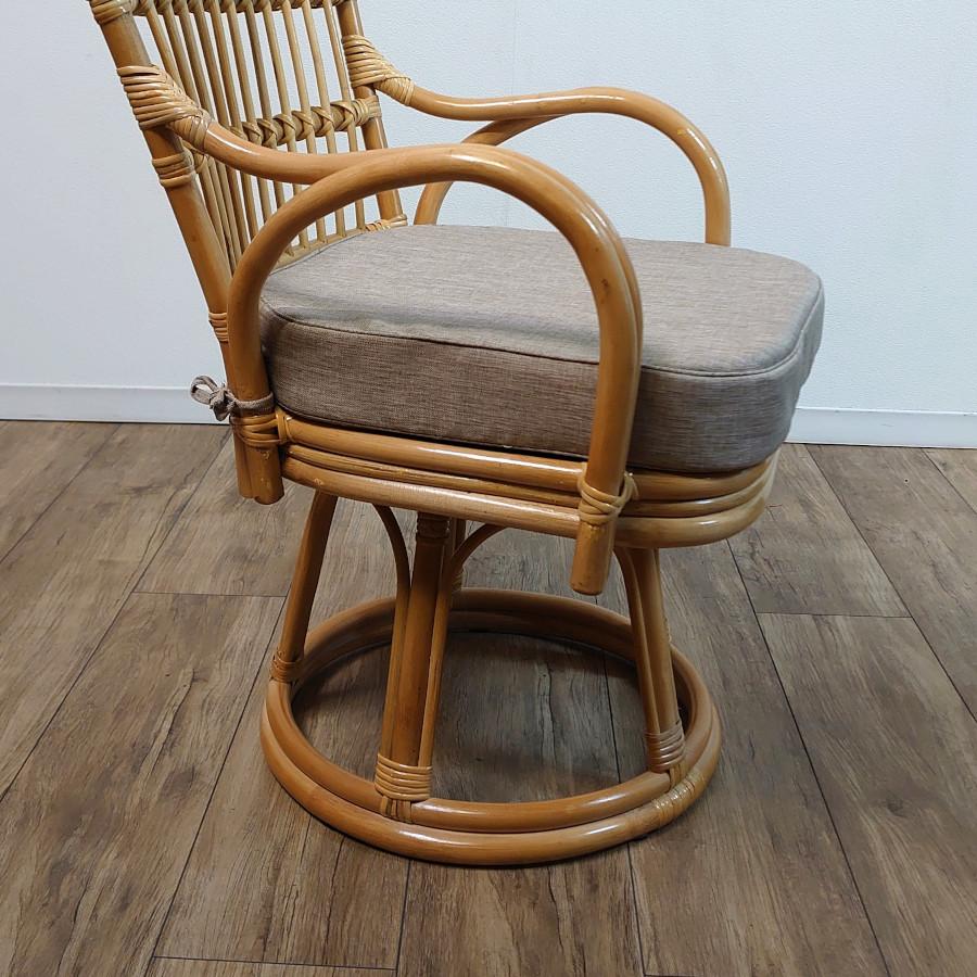 籐 ラタン ワイドタイプ回転座椅子 ハイタイプ クッション無地 回転360