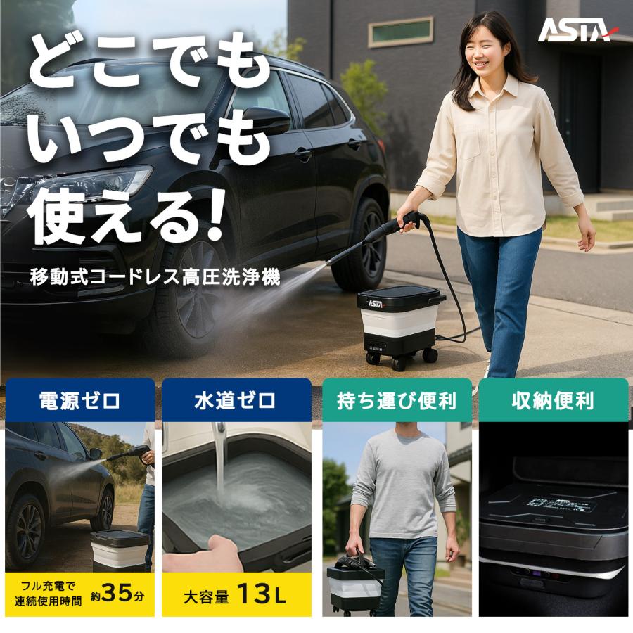 ASTA（アスタ） 高圧洗浄機 コードレス 洗車用 充電式 バッテリー式 大