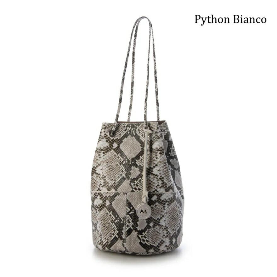 MARCO MASI（マルコマージ） 3013 巾着バッグ パイソン 蛇柄 シルバー