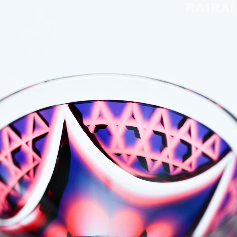 薩摩切子 二色 脚付盃 cut201 ルリ金赤 二色衣 二色被せ 島津薩摩切子