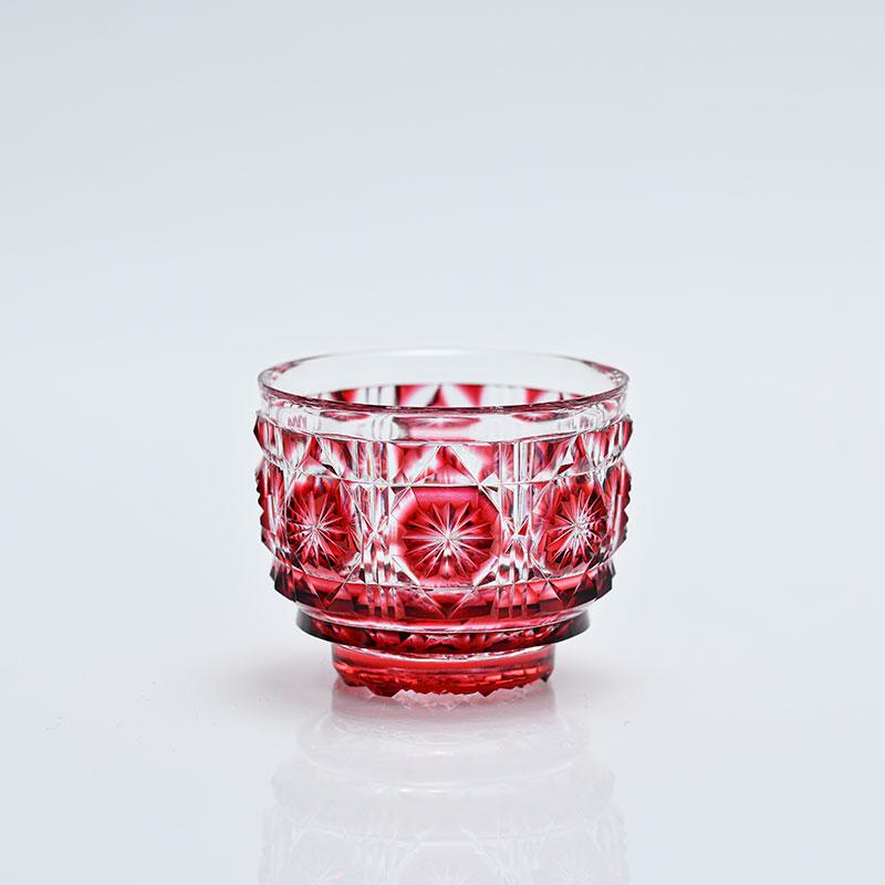 薩摩切子 猪口 大 cut18 金赤 おちょこ お猪口 復元 鹿児島 島津薩摩