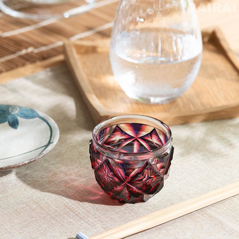 薩摩切子 二色猪口 大 cut206 ルリ金赤 二色衣 二色被せ 島津薩摩切子