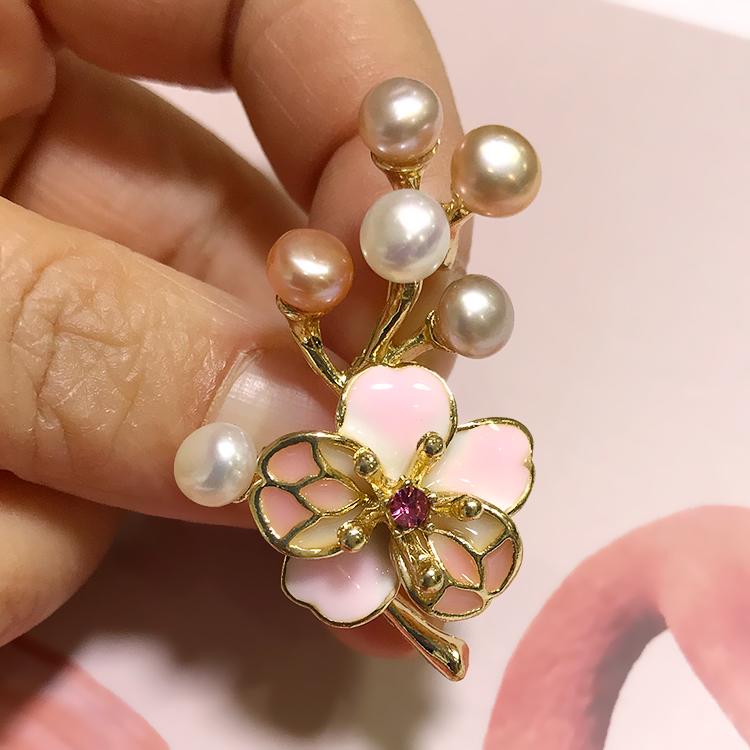 送料無料 冠婚葬祭 天然淡水真珠 5A級CZダイヤ 薄い ピンク 桜 さくら