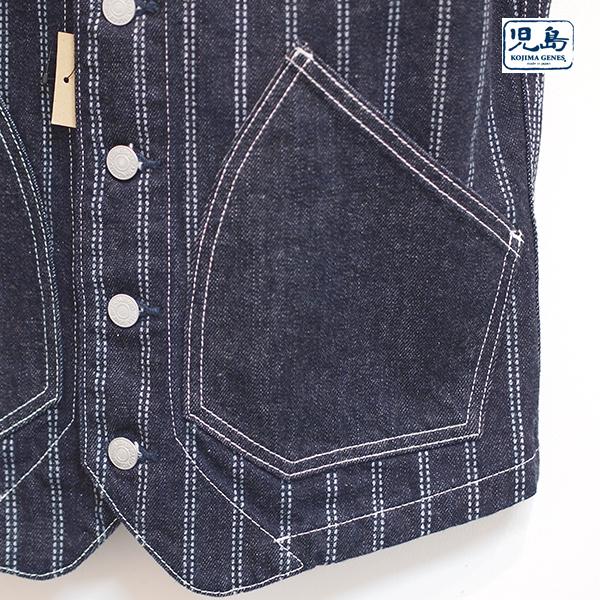 児島ジーンズ ダブルストライプウォバッシュベスト RNB-5042 デニム