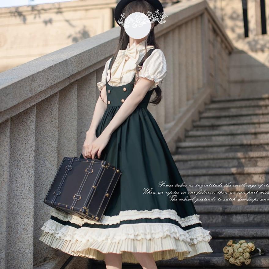 ブラウス 控えめ ジャンパースカート セットアップ ファッション 胡桃