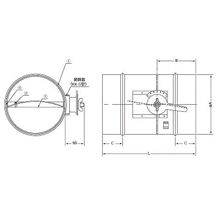 西邦工業【VD200】風量調整用ダンパー鋼板製・フューズ無し・ダクト