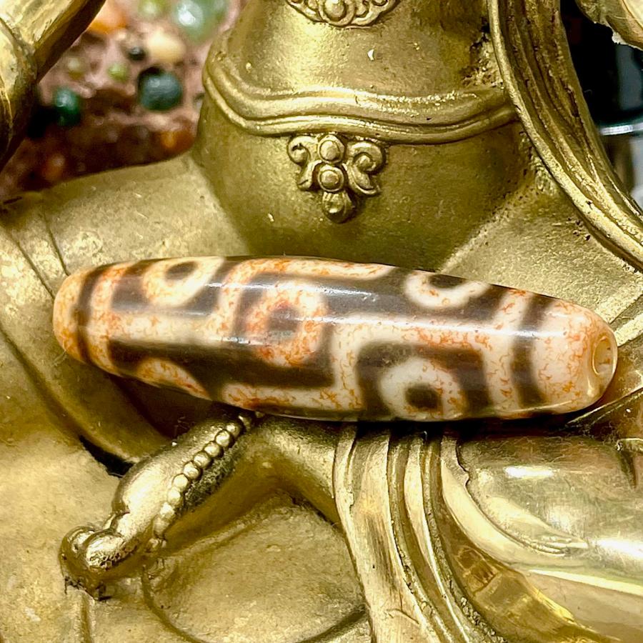 九眼天珠 本物 S730 朱砂 ジービーズ 西蔵天珠 年代物 53.1mm : クロコ