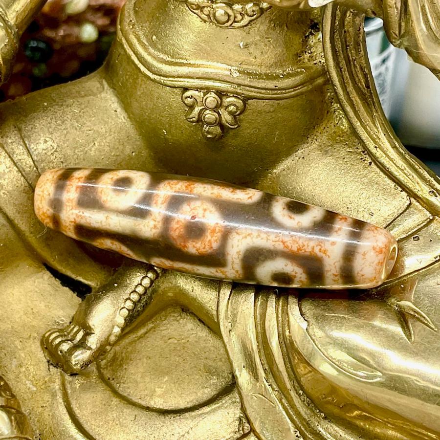 九眼天珠 本物 S730 朱砂 ジービーズ 西蔵天珠 年代物 53.1mm : クロコ