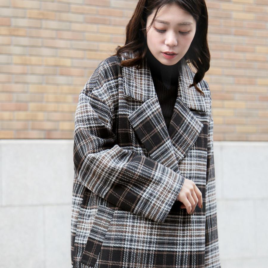 セットアップ対応》ウール混起毛ミドル丈チェックコート : TEANY