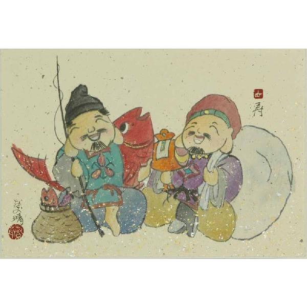 古美術/恵比寿·大黒祝い絵/落款:清方/絹本/肉筆/ 古美術/恵比寿·大黒