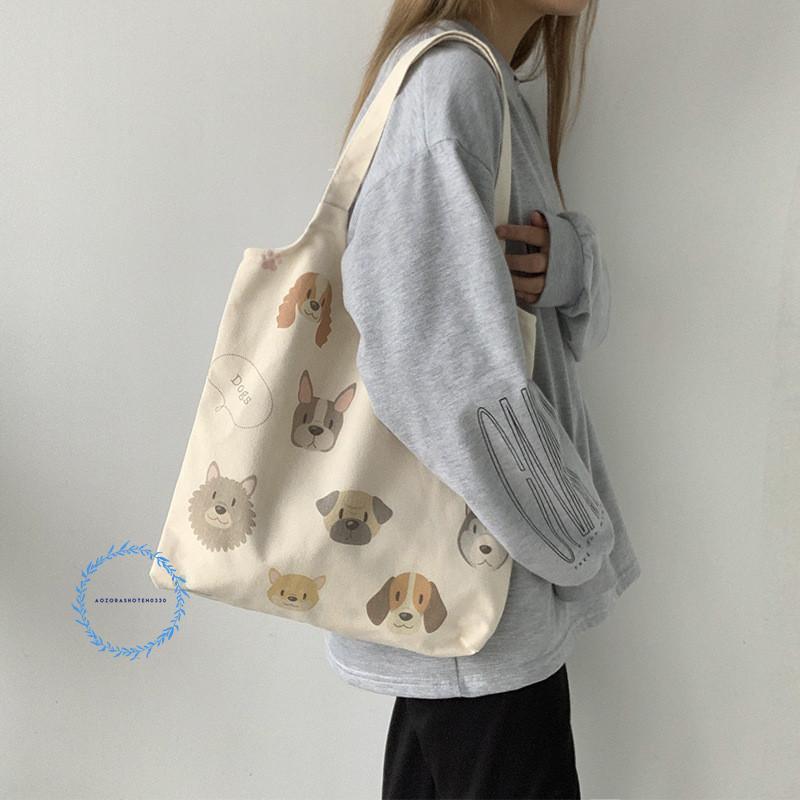 トートバッグ キャンバス 帆布 犬柄 2way 肩掛け 手提げ かわいい