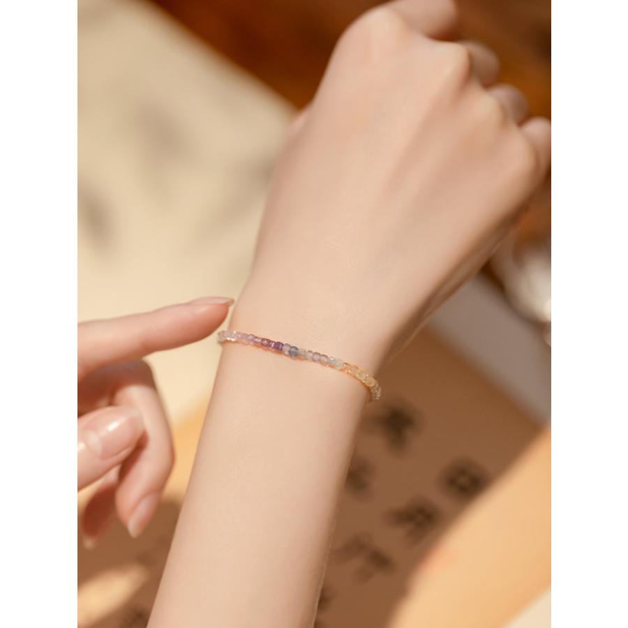 レインボーフローライト ブレスレット 虹色 2.5mm 華奢 S925 14KGF