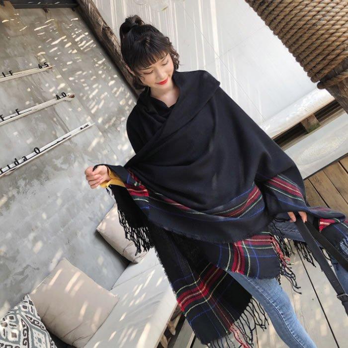 爆買 ポンチョ レディース フード付 ストール 大判 チェック タータン