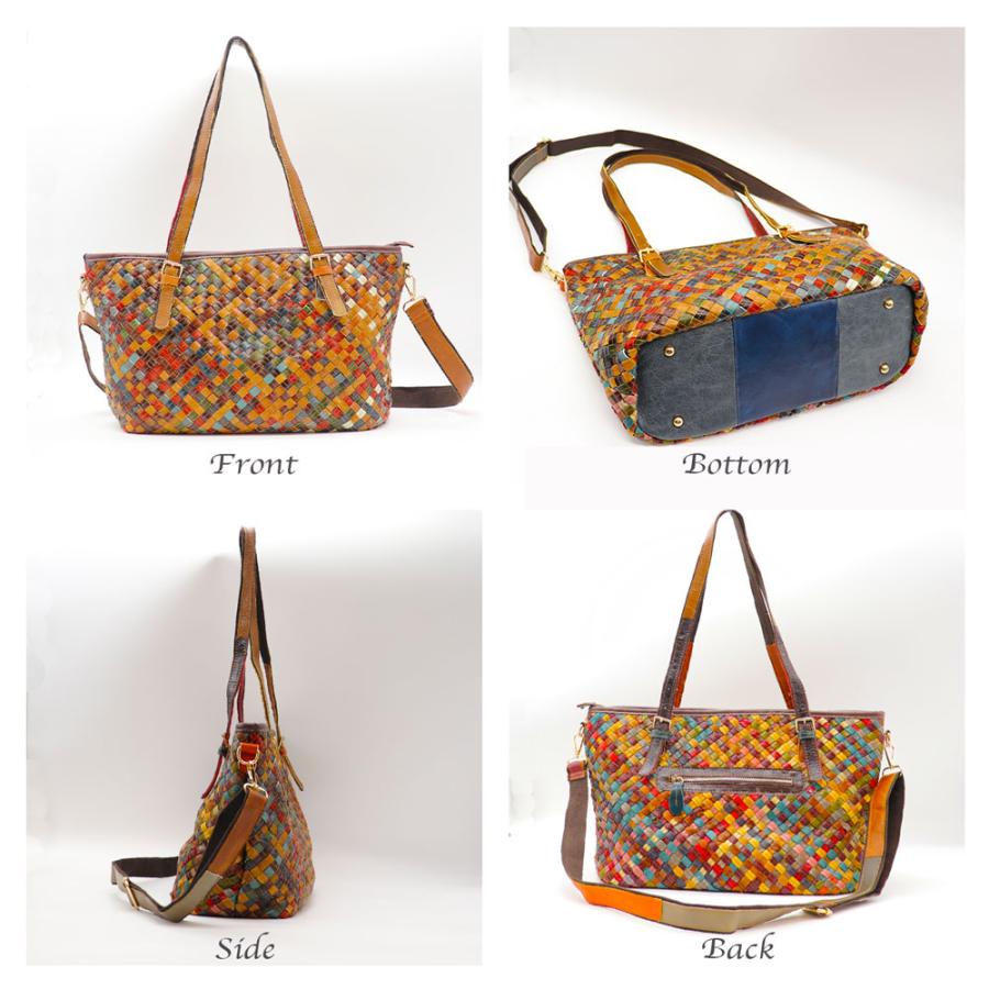 トートバッグ 編み込み 牛革 レザー A4対応 イントレチャート 本革