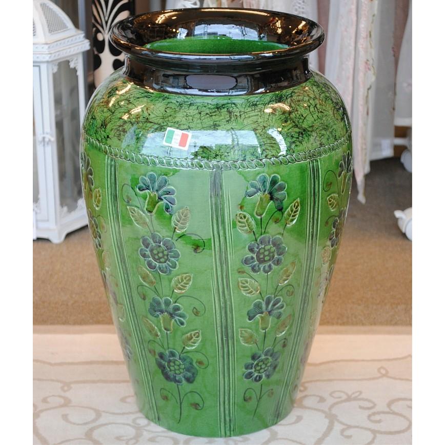 傘立て アンブレラスタンド 壺 つぼ 陶器 グリーン 緑色 花柄
