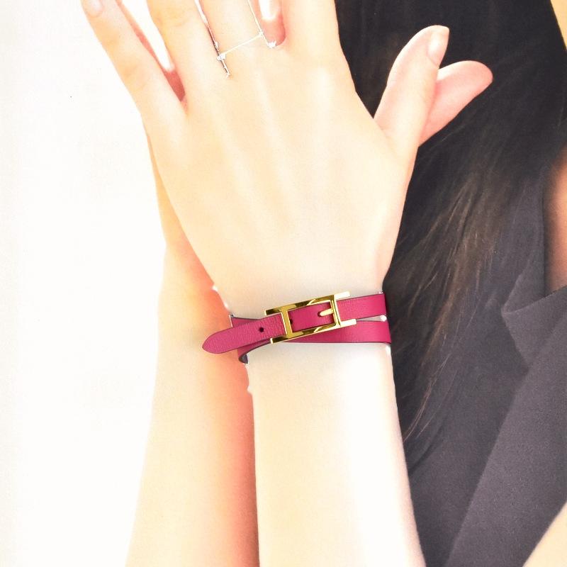 Api エルメス レザーブレスレット ビーアピ ドゥブルトウール ピンク