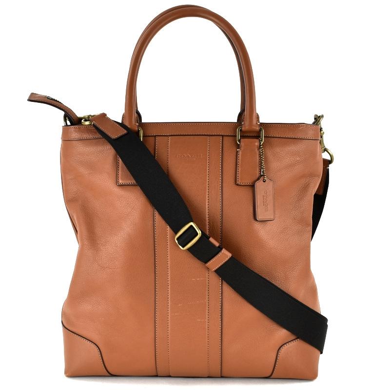 COACH（コーチ） 縦型 2WAYトート 斜め掛け 手提げ ブラウン レザー