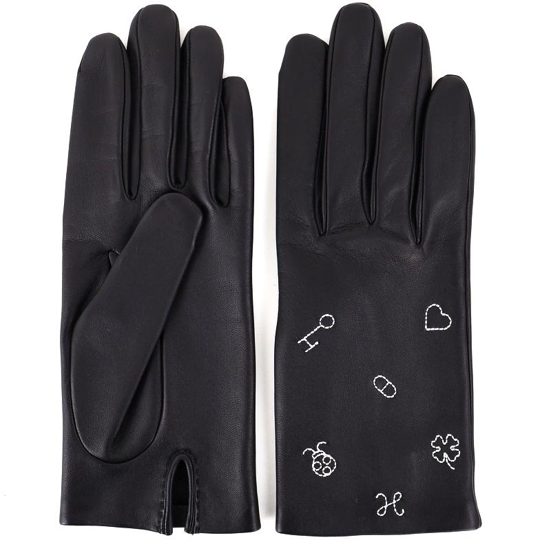 HERMES（エルメス） レザーグローブ レディース ラムスキン ブラック