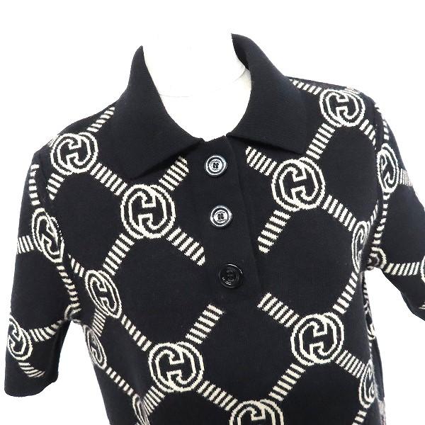 wnc グッチ GUCCI ワンピース S 黒 ベージュ 赤 ニット 半袖 インター