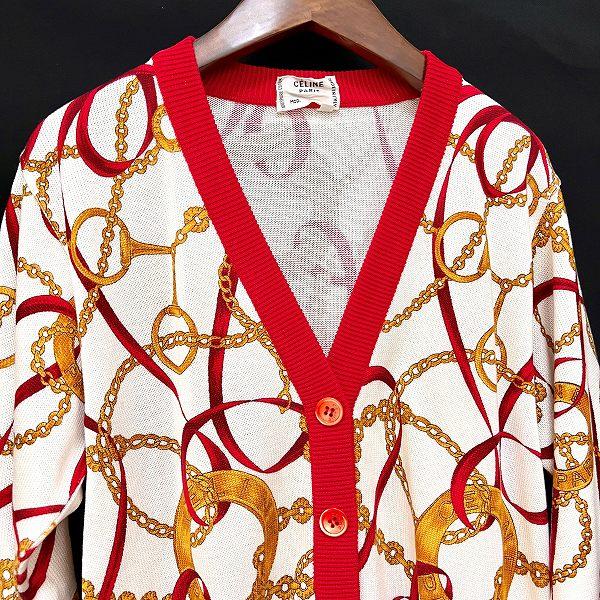 anc セリーヌ CELINE カーディガン 38 白 赤 黄色 ニット ヴィンテージ