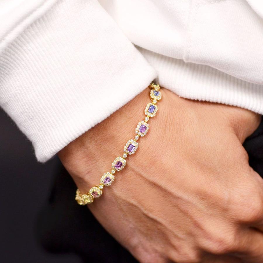 ブレスレット メンズ K18 18金 18k エメラルドカット サファイア