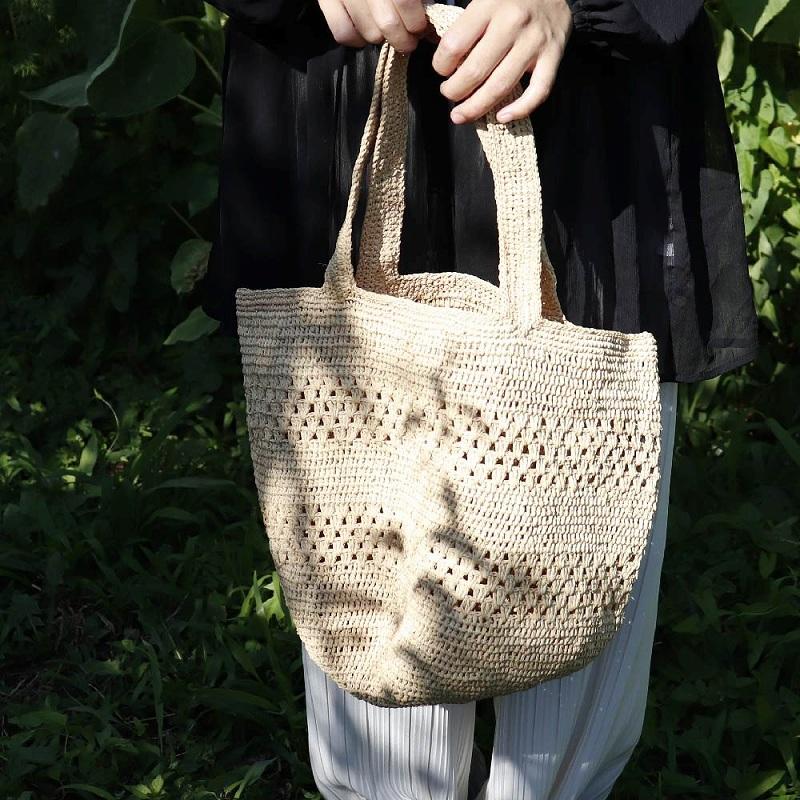 ラフィアバッグ かぎ編み ナチュラル 【チェッカーアジュレ