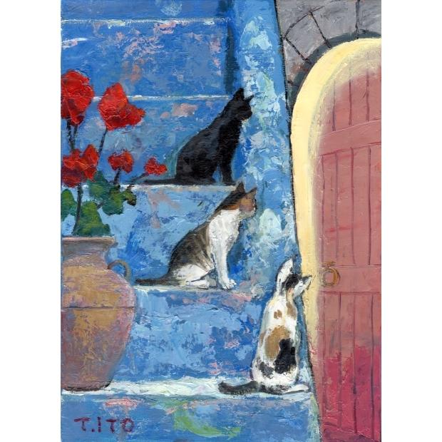 猫 絵画 油絵 伊東拓実 「猫のいる風景」 額付き : アートギャラリー