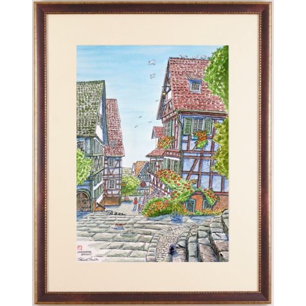 ドイツ 風景画 絵画 水彩画 内藤謙一 「ヘレンベルク」 額付き