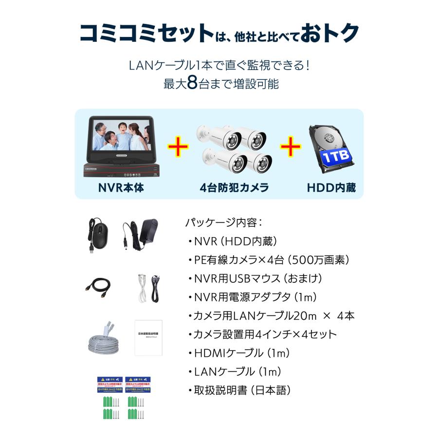 アキバガジェット 防犯カメラ poe 4台 セット 家庭用 屋外 AI検知 500