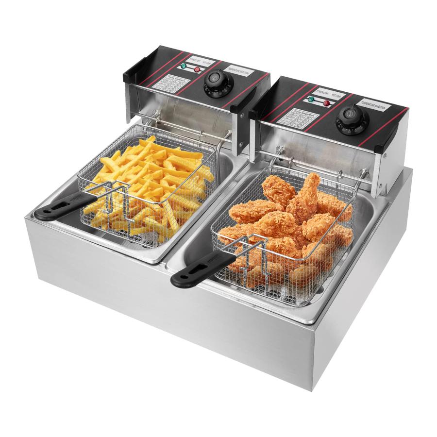 BriSunshine 電気フライヤー 業務用 二槽式 12L 大容量 卓上フライヤー
