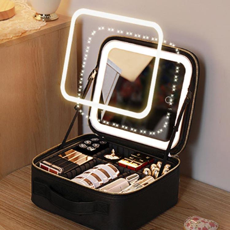 おしゃれ 防水 LED 取り外し可能 大容量 レザー メイクボックス ライト