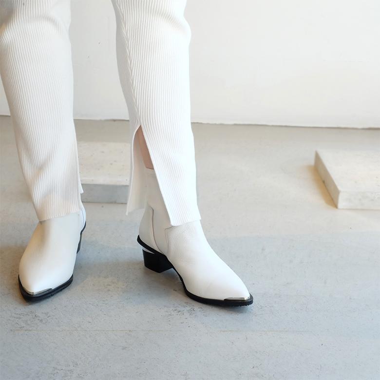 VEGE（ベジ） ウェスタン ストレッチ ブーツ ショートブーツ 白 黒 本