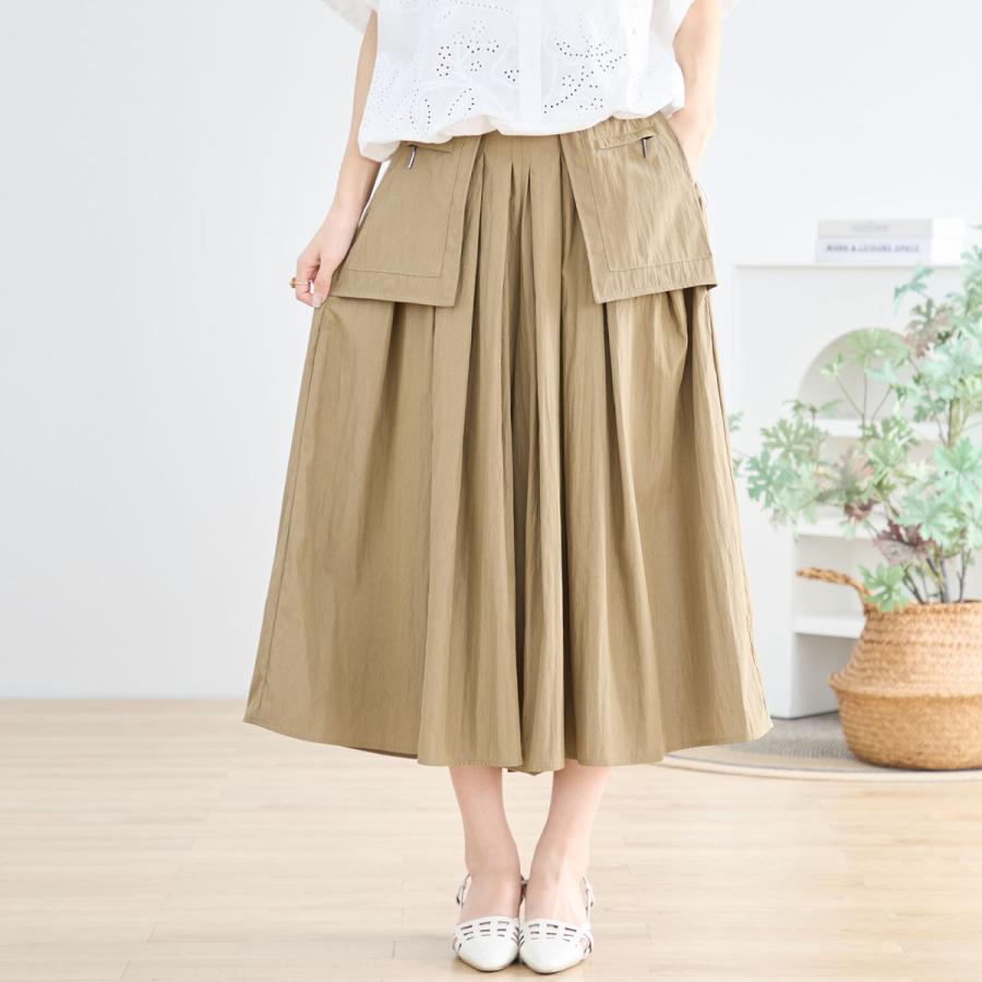 TRUBE タックワイドスカート風ガウチョパンツ【M~L】カーキベージュ