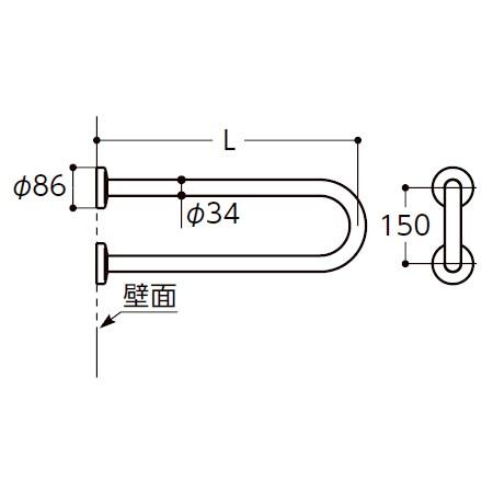 TOTO T112CP31 TOTO パブリック用手すり P型（壁掛洗面器用）650mm