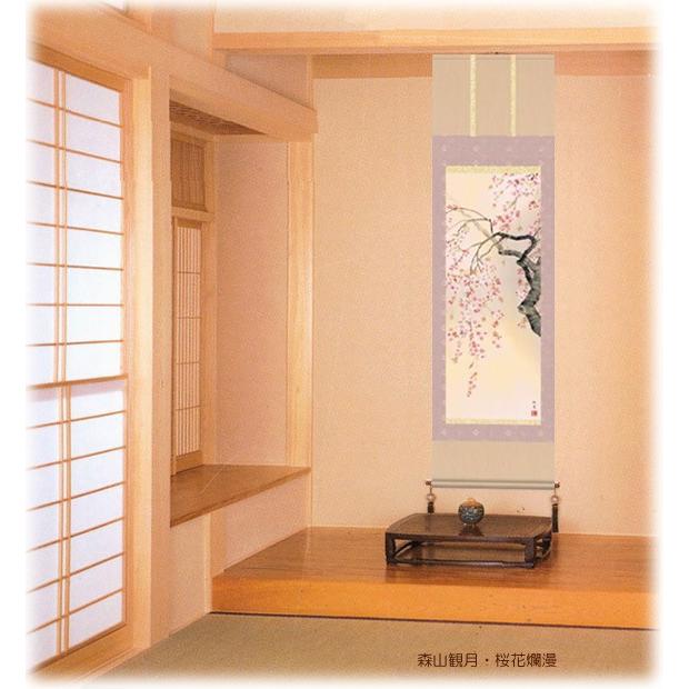 掛け軸 掛軸 桜 森山観月・桜花爛漫 尺五 花鳥画 春 桐箱 風鎮付き