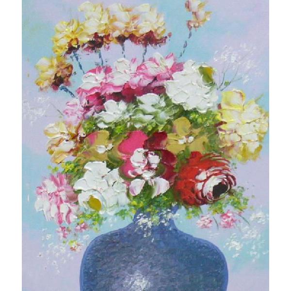 絵画 油絵 山川孝 肉筆油絵 静物画 華と花瓶 縁起物 F6 : アートフジ