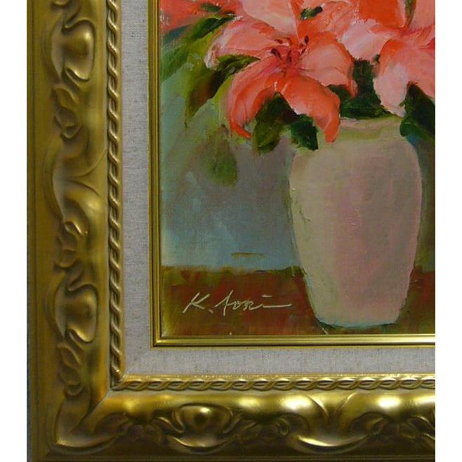 絵画 油絵 青木今陽 肉筆油絵 静物画 オレンジ色の百合 F4 送料無料