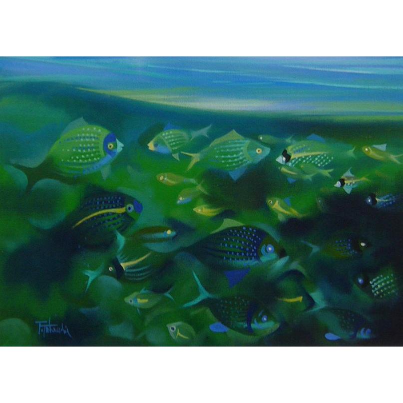 絵画 油絵 竹内敏彦 肉筆油絵 グリーンの輝き F12 送料無料 : アート